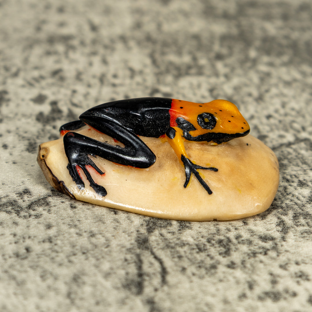 Vintage Black And Orange Poison Dart Frog Tagua Carving