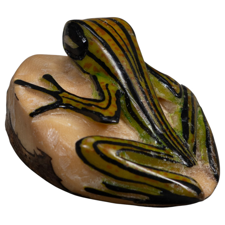Vintage Green And Black Poison Dart Frog Tagua Carving
