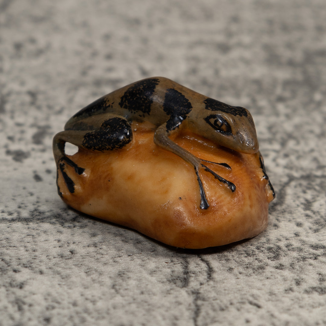 Vintage Green And Black Poison Dart Frog Tagua Carving