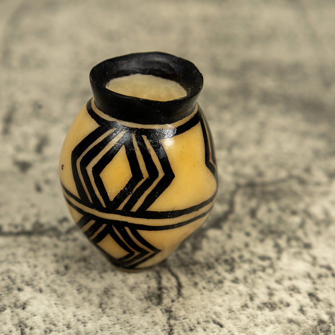 Etched Black And White Vase Tagua Carving