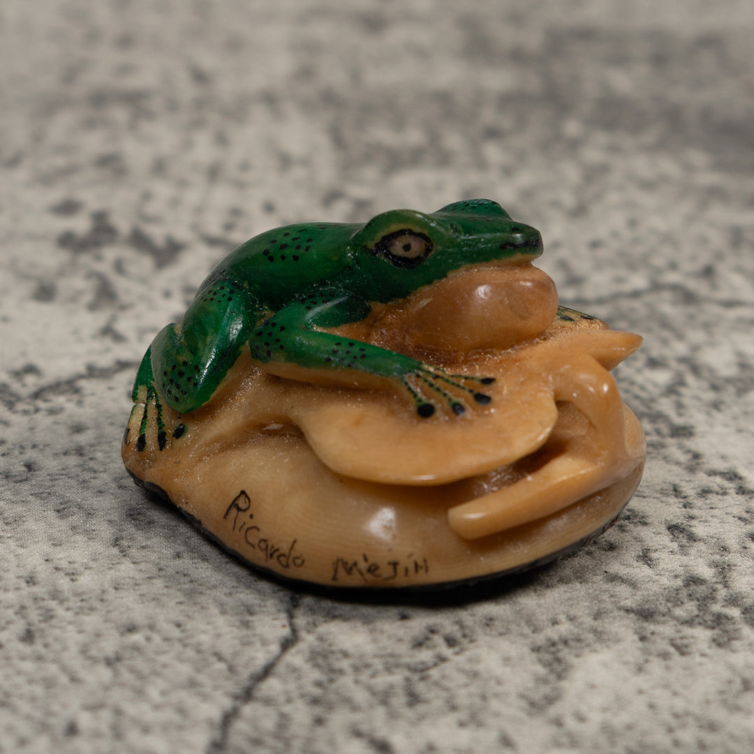 Green Blowthroat Poison Dart Frog Tagua Carving