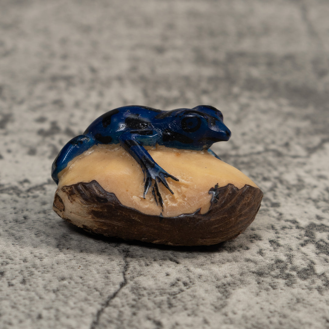 Vintage Blue Poison Dart Frog Tagua Carving