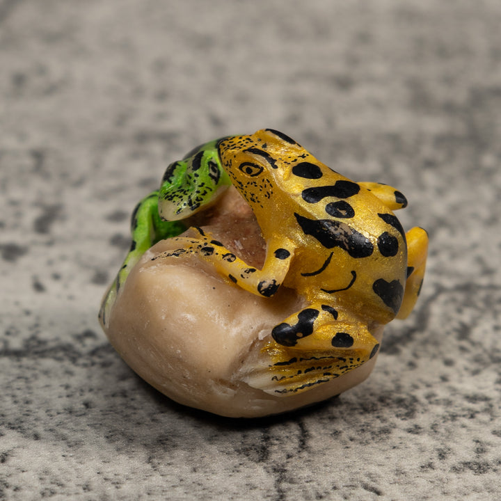 Double Gold And Green Frog Tagua Carving