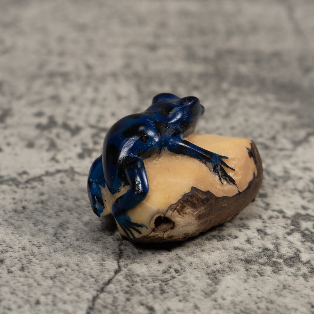 Vintage Blue Poison Dart Frog Tagua Carving