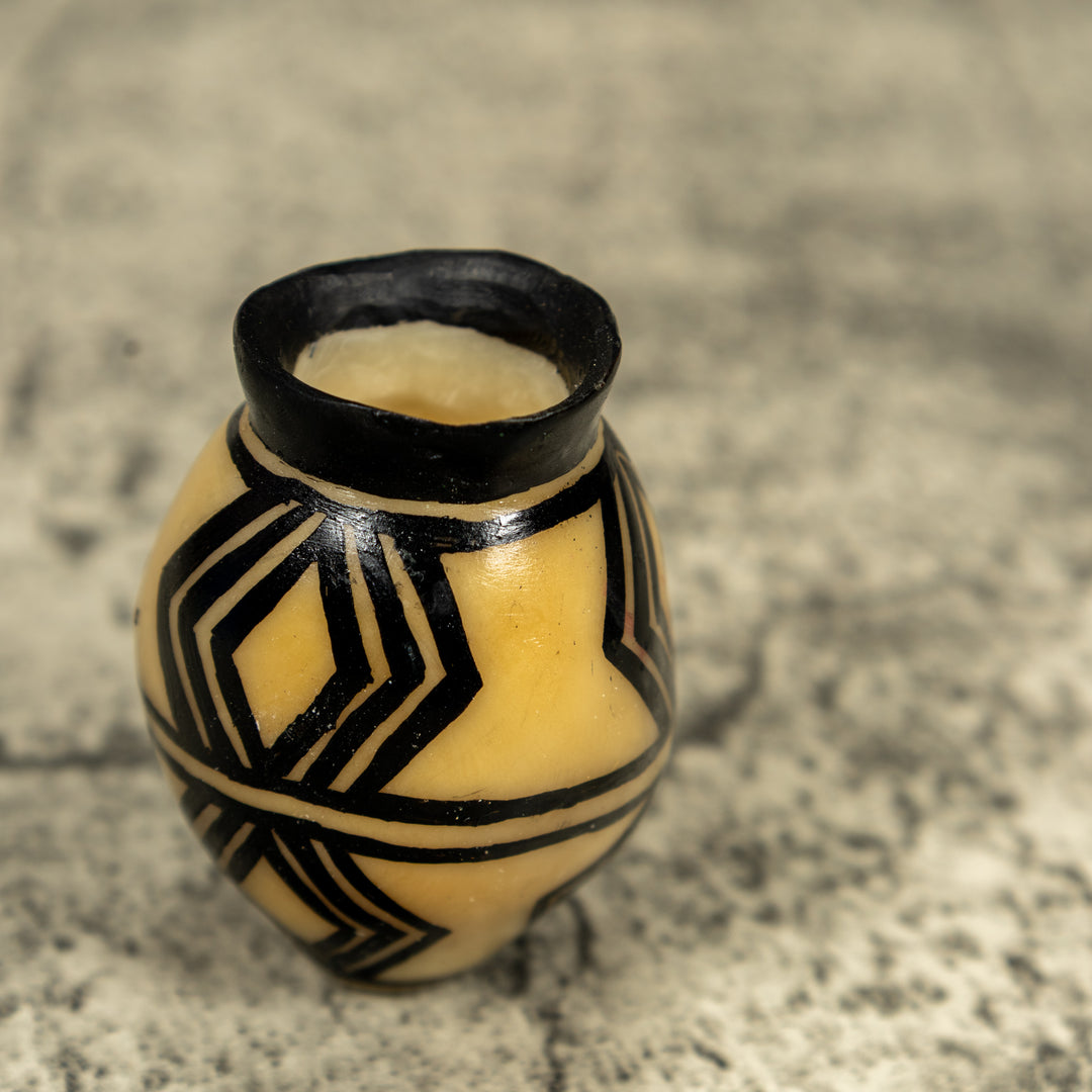 Etched Black And White Vase Tagua Carving