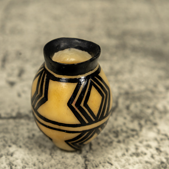 Etched Black And White Vase Tagua Carving
