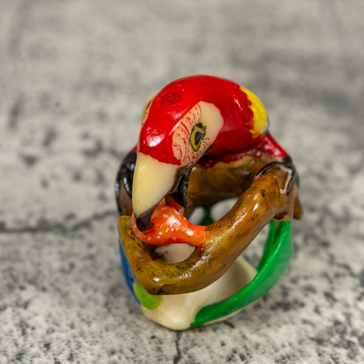 Red Yellow And Blue Macaw Parrot Bird Tagua Carving