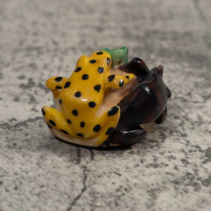 Yellow And Green Double Poison Dart Frog Tagua Carving