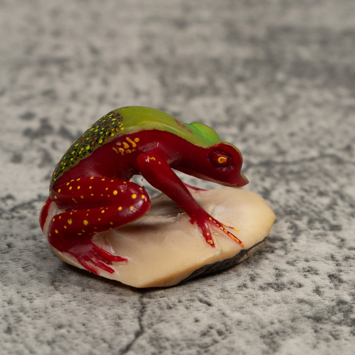 Vintage Green And Red Undercut Poison Dart Frog Tagua Carving