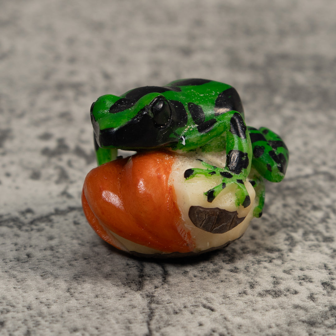 Black Geen And Orange Poison Dart Frog Tagua Carving