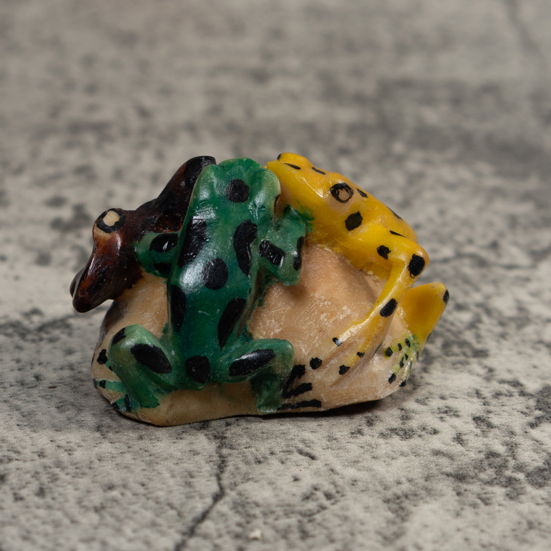 Yellow And Green Double Poison Dart Frog Tagua Carving