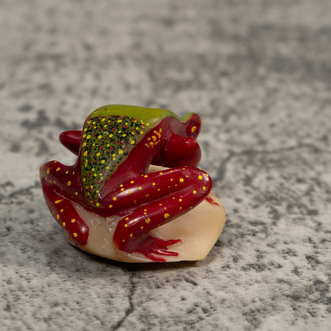 Vintage Green And Red Undercut Poison Dart Frog Tagua Carving