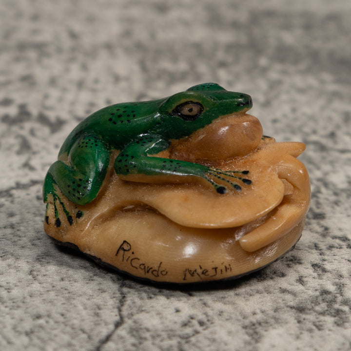 Green Blowthroat Poison Dart Frog Tagua Carving