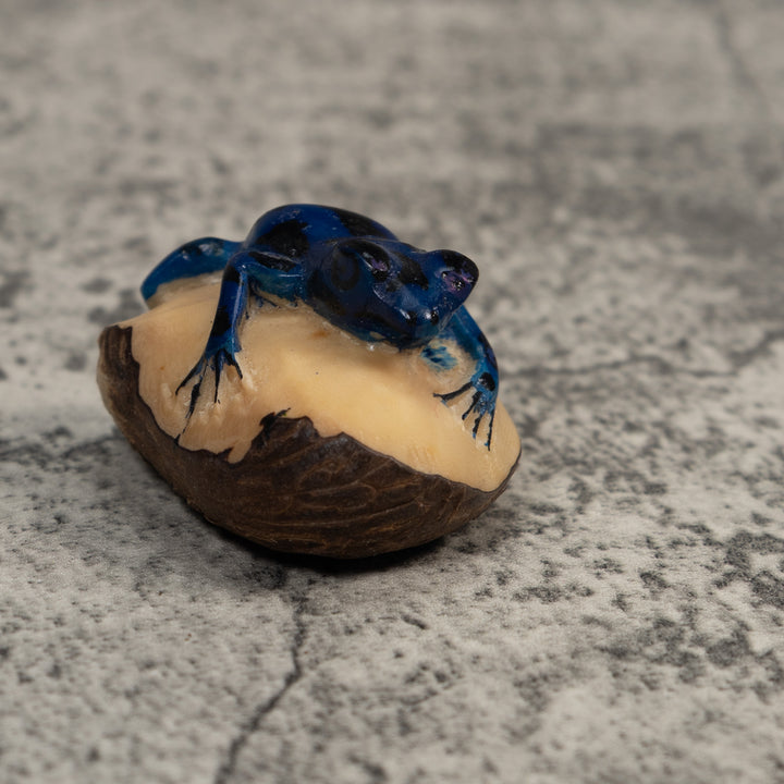 Vintage Blue Poison Dart Frog Tagua Carving
