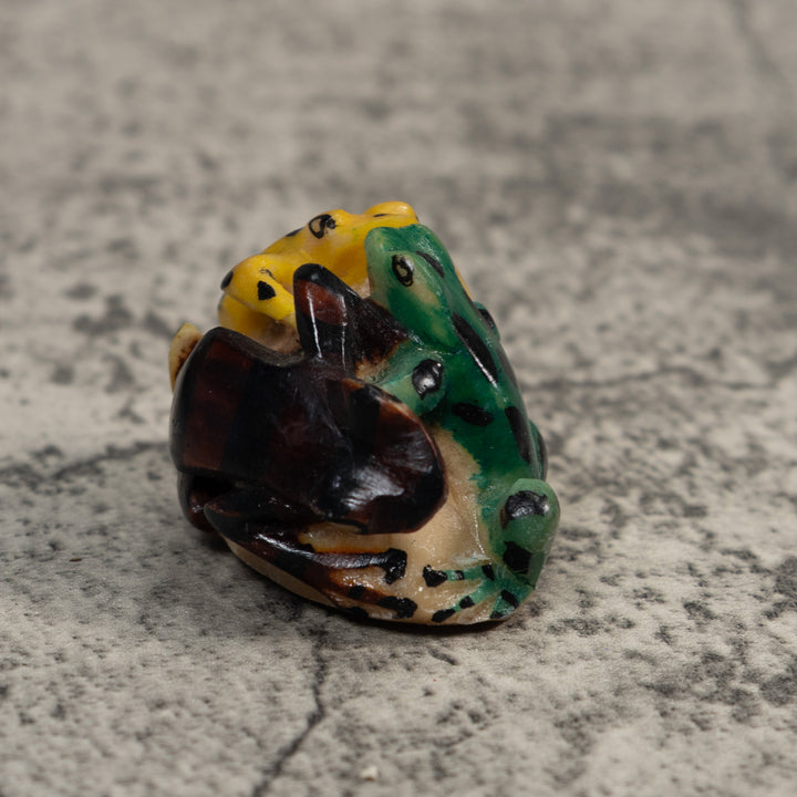 Yellow And Green Double Poison Dart Frog Tagua Carving