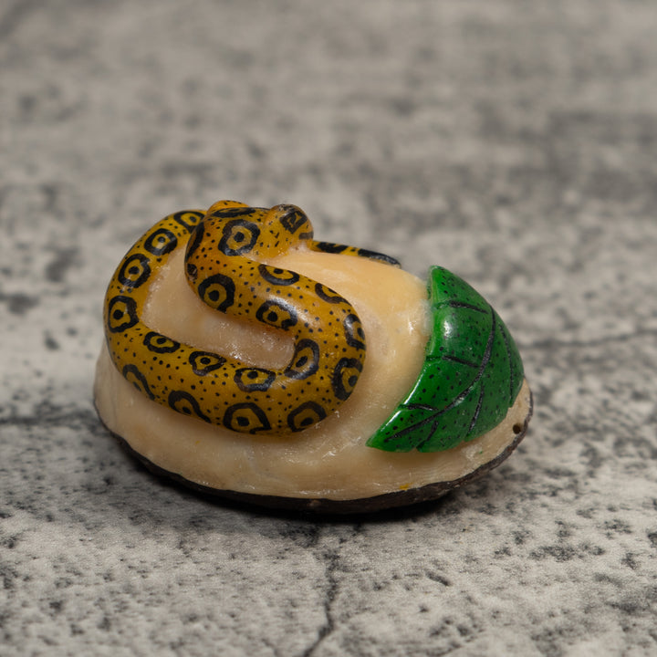 Gold And Green Snake Reptile Tagua Carving