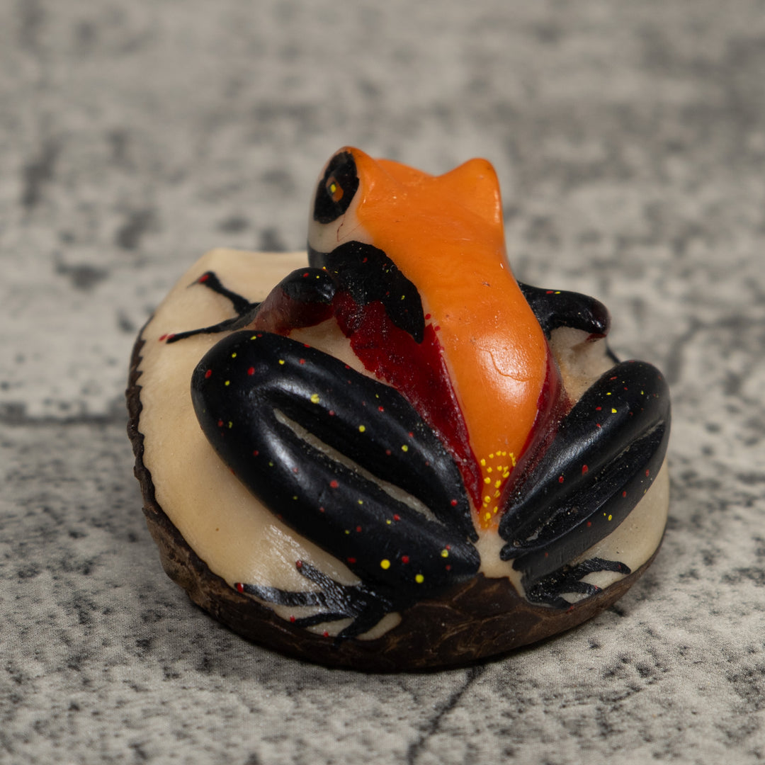 Vintage Orange And Black Frog Tagua Carving