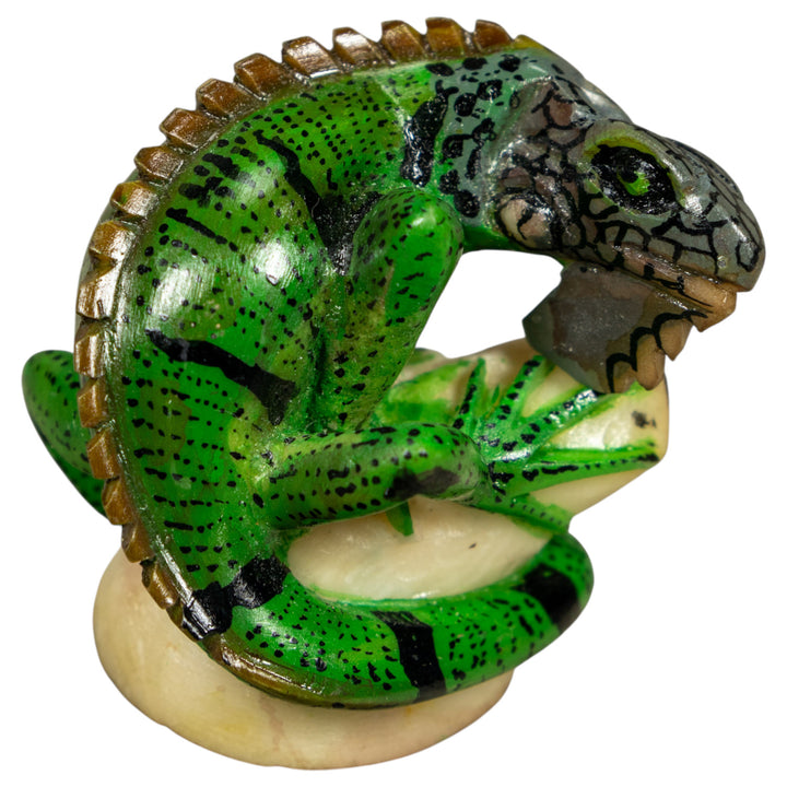 Green Iguana Lizard On Pedestal Tagua Carving