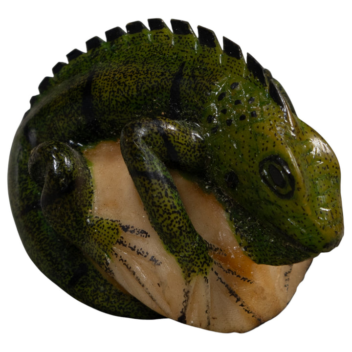 Vintage Green And Black Iguana Lizard Tagua Carving