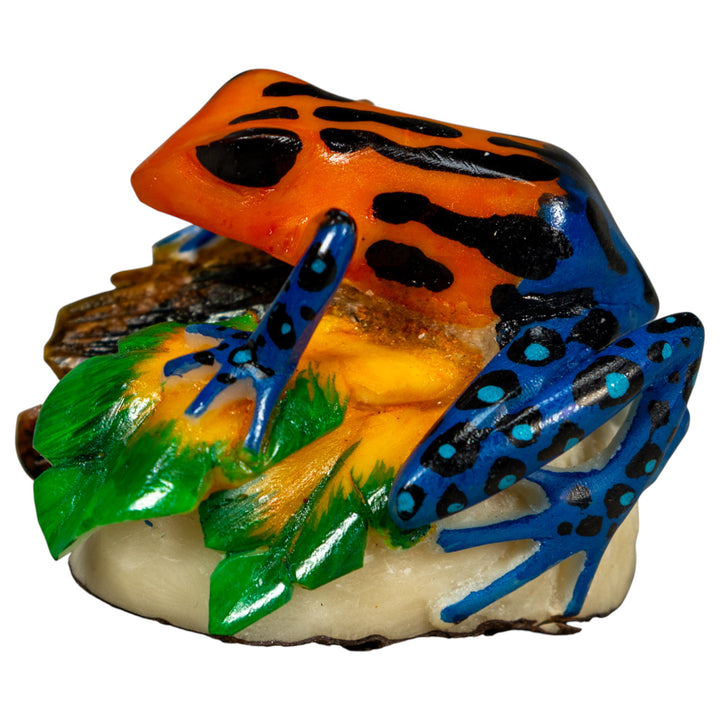 Blue Orange And Black Poison Dart Frog Tagua Carving