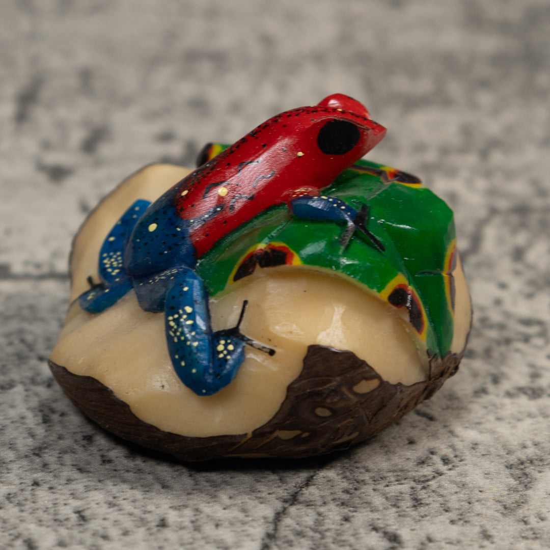Red And Bluek Poison Dart  Frog Tagua Carving