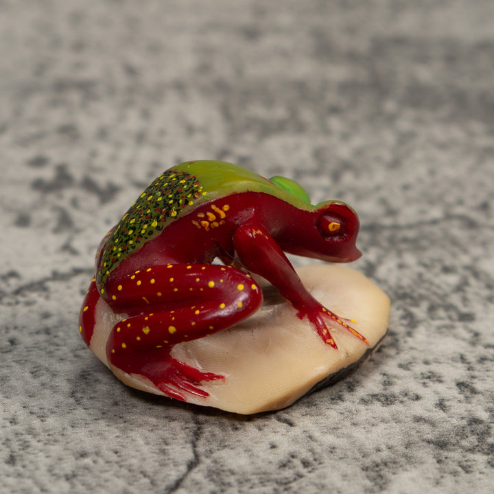 Vintage Green And Red Undercut Poison Dart Frog Tagua Carving