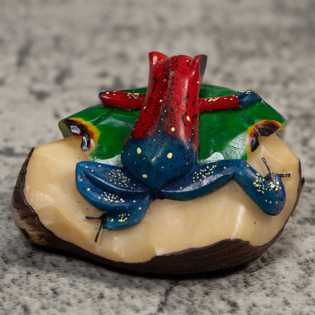 Red And Bluek Poison Dart  Frog Tagua Carving