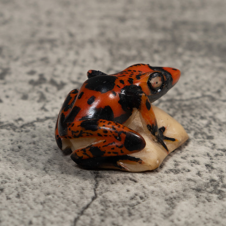 Vintage Black And Red Poison Dart Frog Tagua Carving