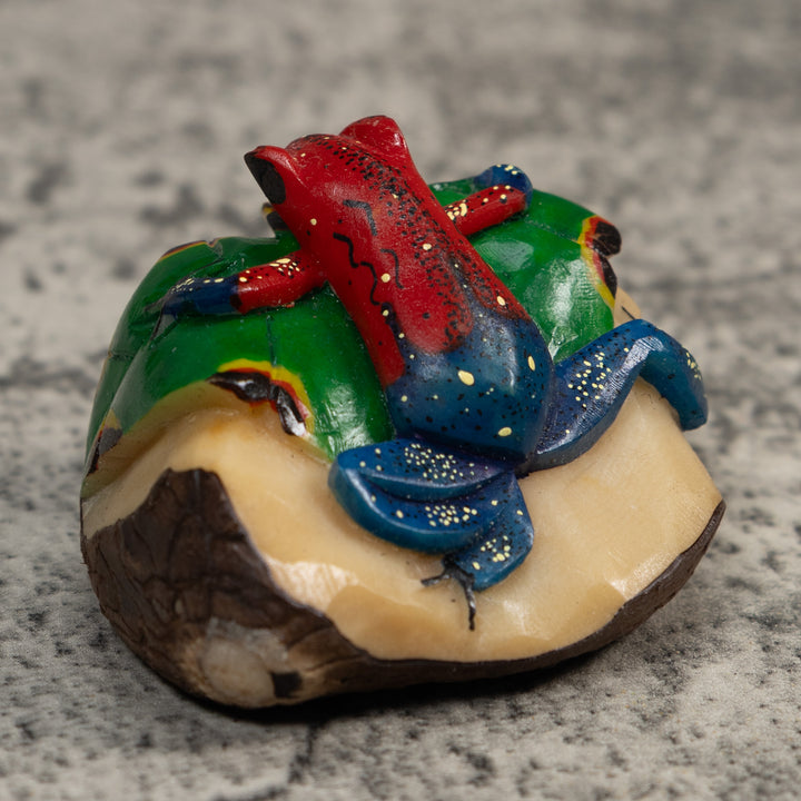 Red And Bluek Poison Dart  Frog Tagua Carving