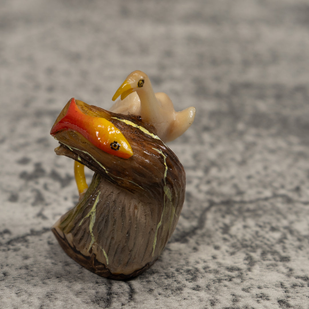 Waterfowl And Fish Tagua Carving