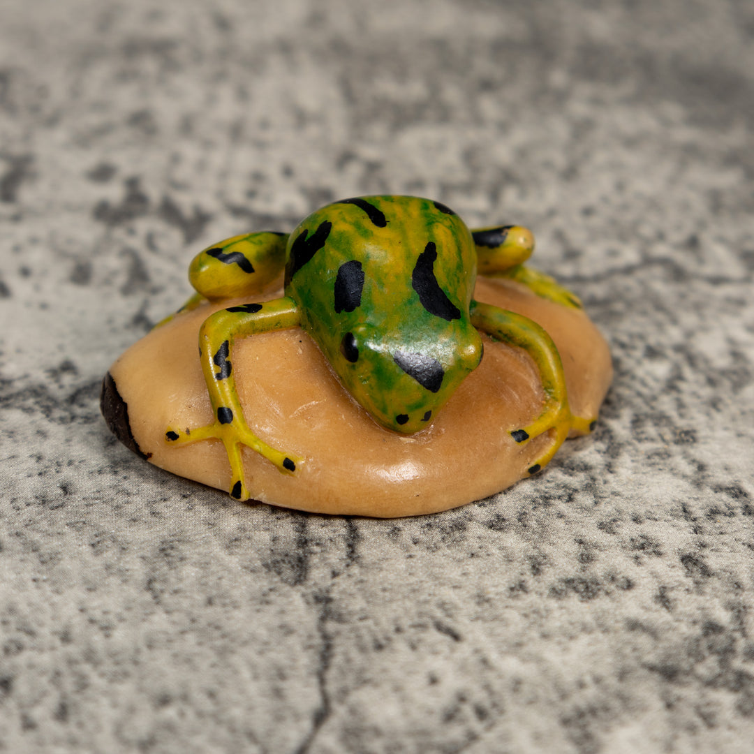 Vintage Green Gold And Black Frog Tagua Carving