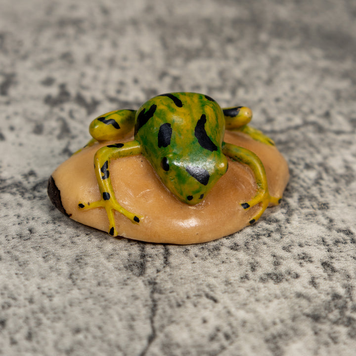 Vintage Green Gold And Black Frog Tagua Carving