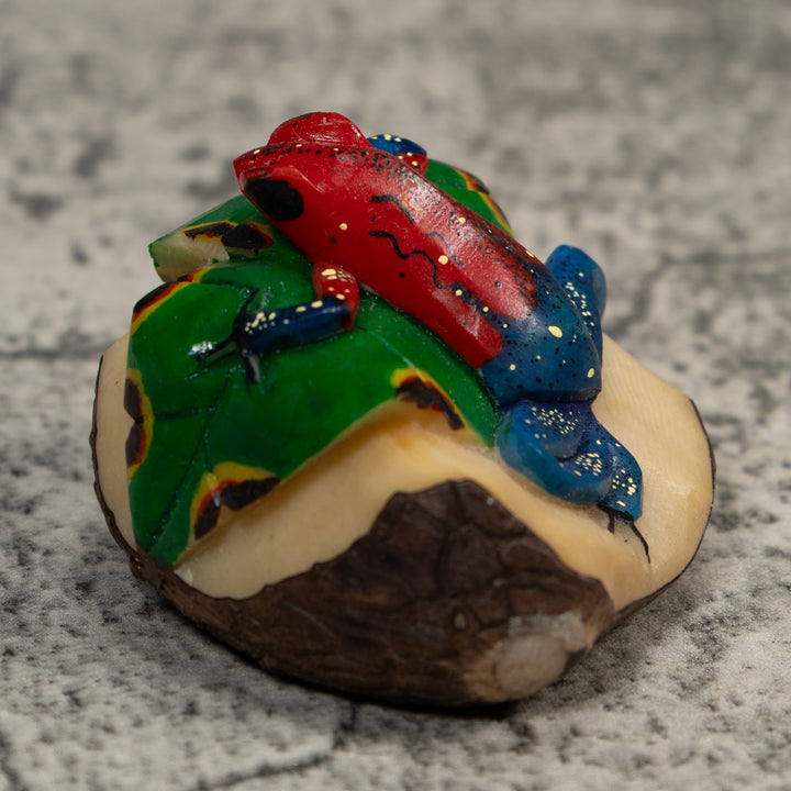 Red And Bluek Poison Dart  Frog Tagua Carving