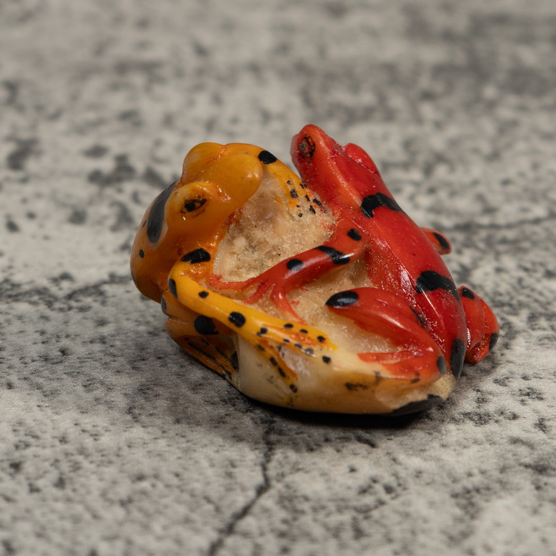 Double Gold And Red Frog Tagua Carving
