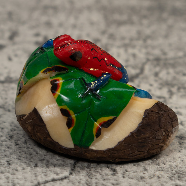 Red And Bluek Poison Dart  Frog Tagua Carving