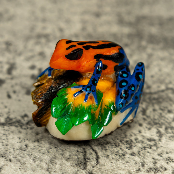 Blue Orange And Black Poison Dart Frog Tagua Carving