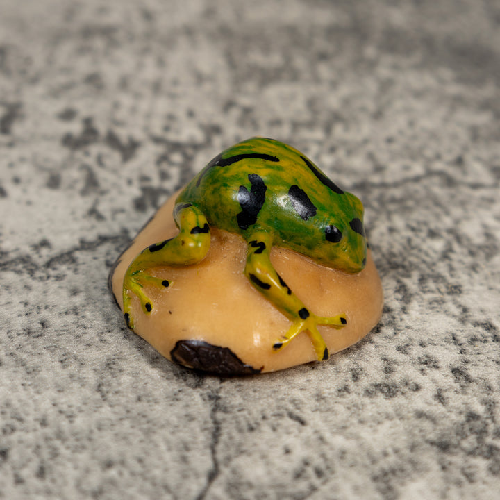 Vintage Green Gold And Black Frog Tagua Carving