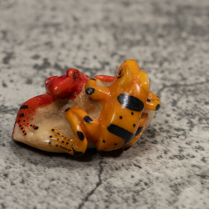 Double Gold And Red Frog Tagua Carving