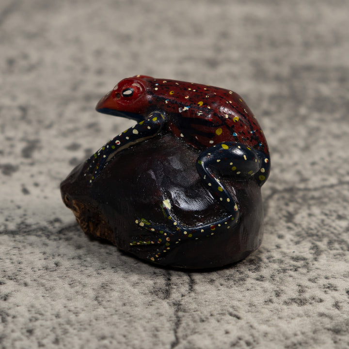 Vintage Black Yellow And Red Poison Dart Frog Tagua Carving
