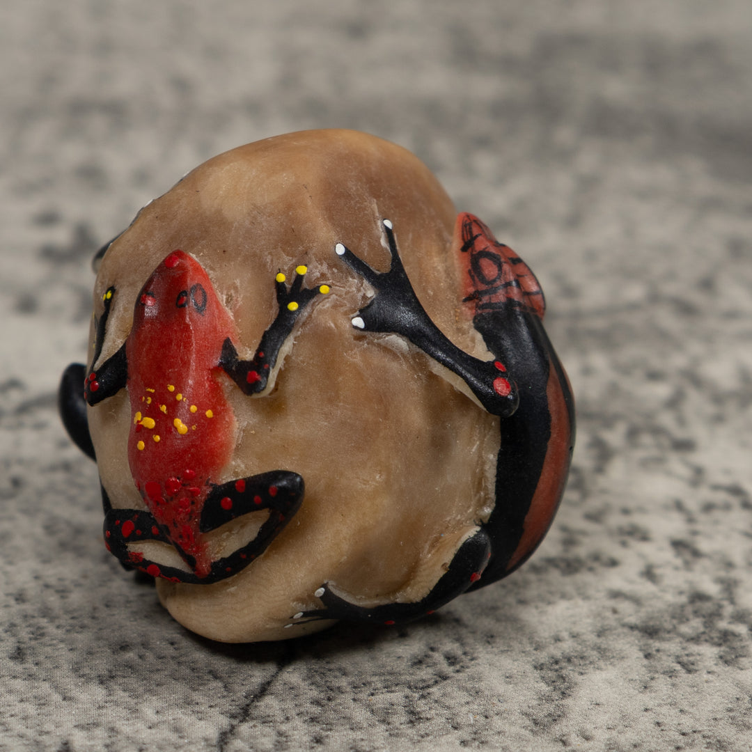 Vintage Red  Black Frog And Gecko Tagua Carving
