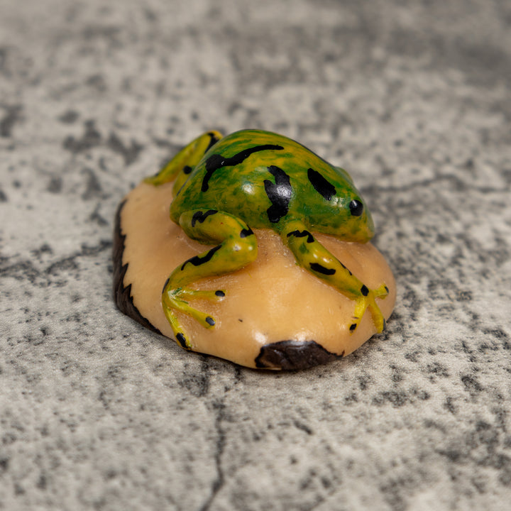Vintage Green Gold And Black Frog Tagua Carving