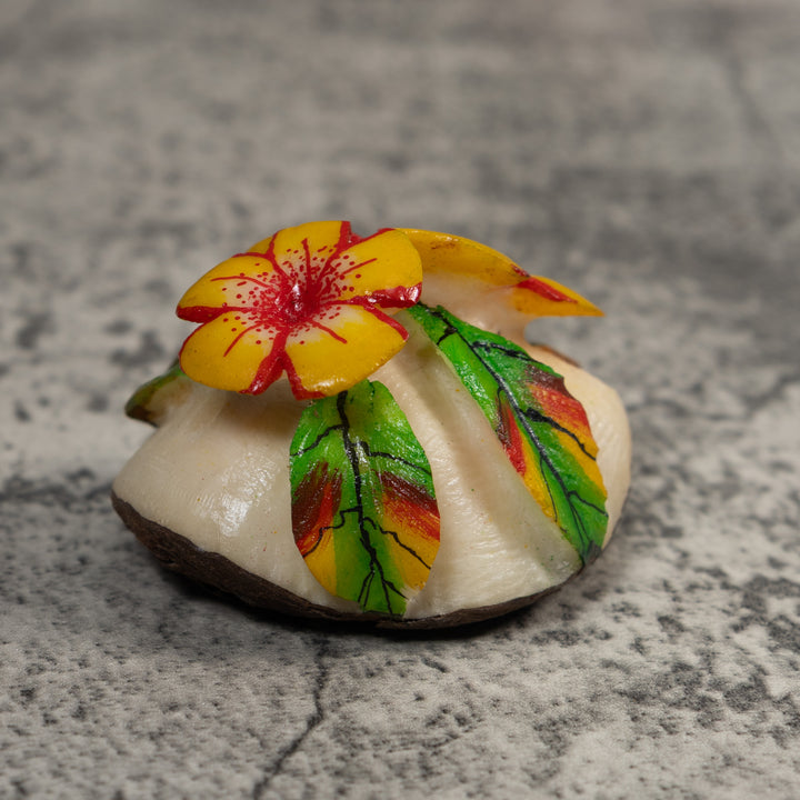 Double Red And Yellow Foliage Flower Tagua Carving