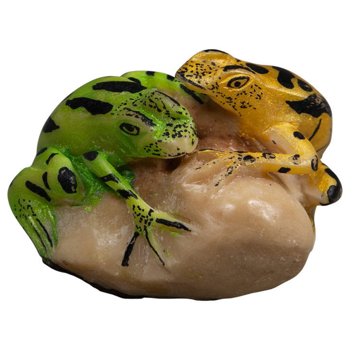 Double Gold And Green Frog Tagua Carving