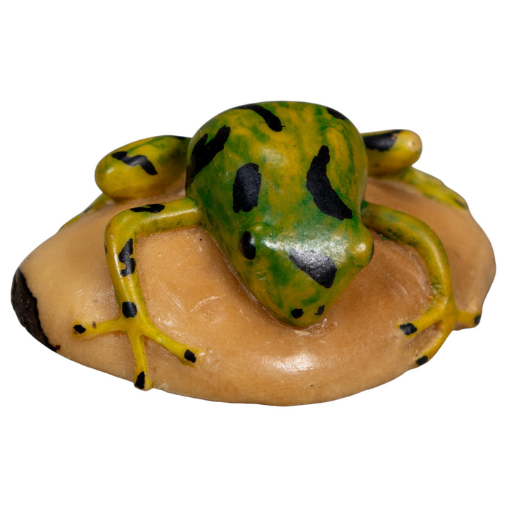Vintage Green Gold And Black Frog Tagua Carving