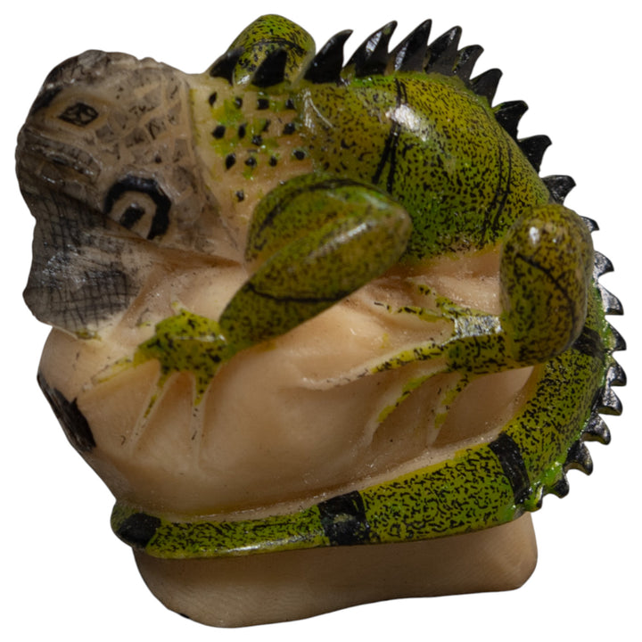 Green And Black Iguana Lizard Tagua Carving