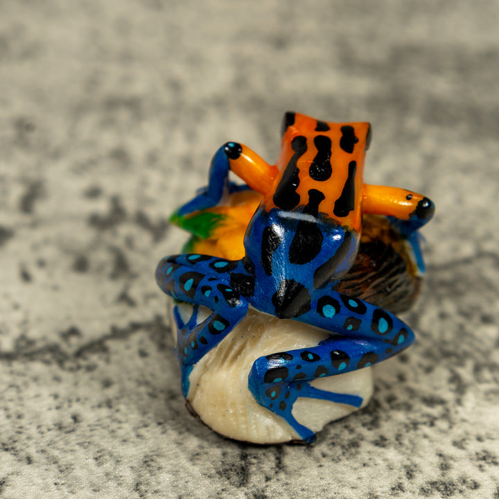 Blue Orange And Black Poison Dart Frog Tagua Carving