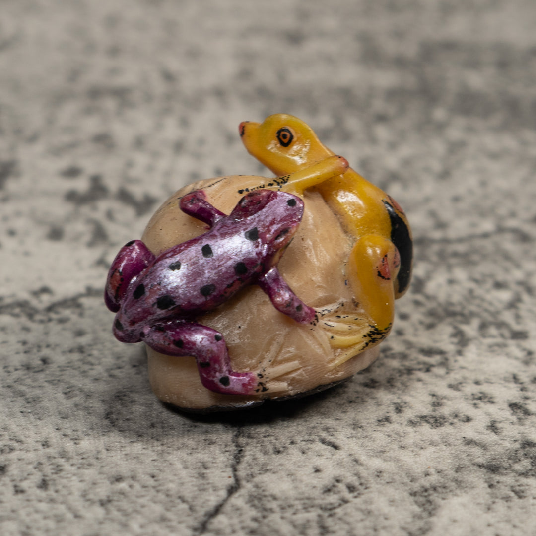 Double Vintage Purple And Gold Poison Dart Frog Tagua Carving