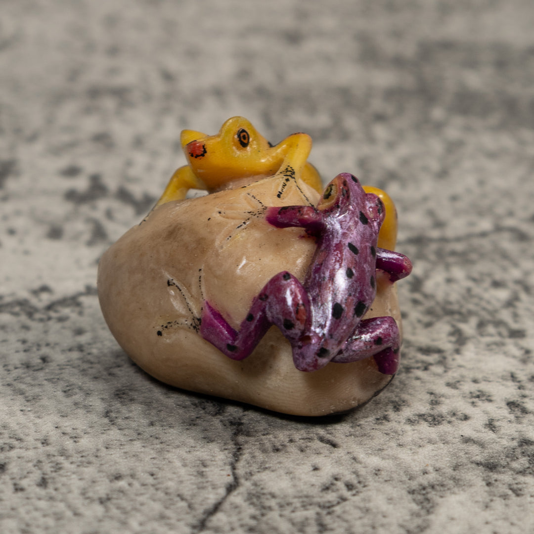 Double Vintage Purple And Gold Poison Dart Frog Tagua Carving