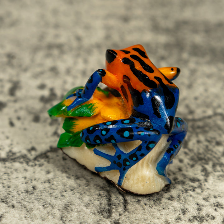 Blue Orange And Black Poison Dart Frog Tagua Carving