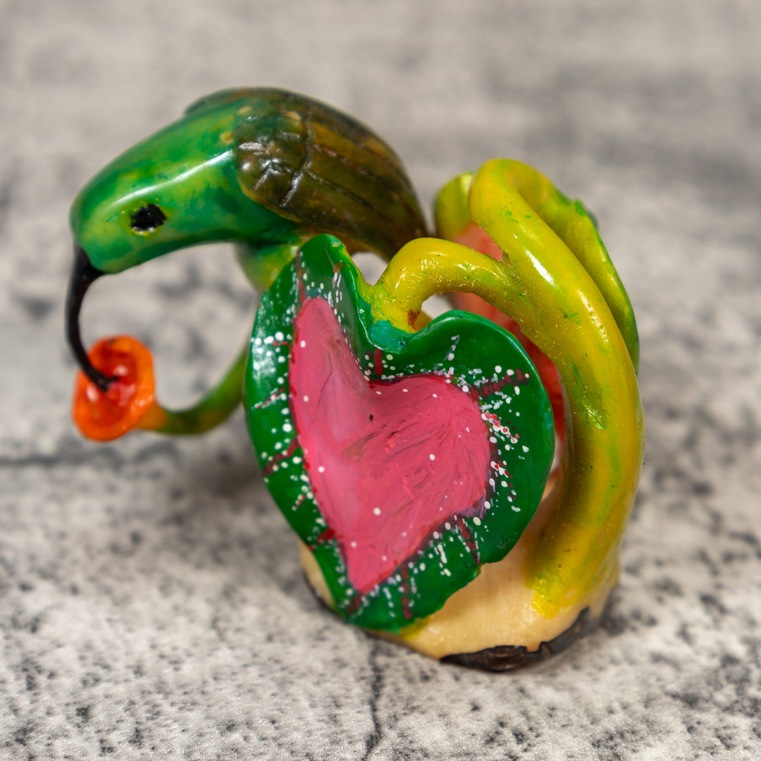 Hummingbird With Flower Tagua Carving